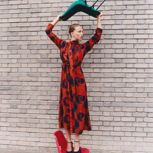 Zara Red and Blue Midi Dress